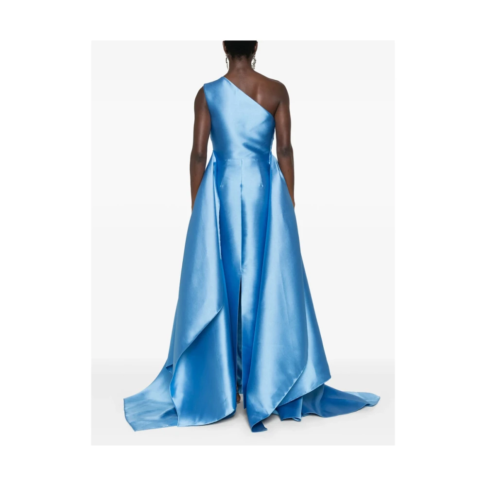 Solace London Blauwe Satijnen One-Shoulder Jurk Blue Dames