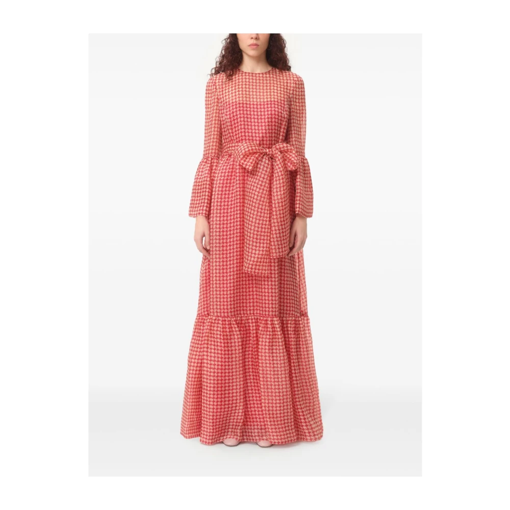 Valentino Garavani Lange Vichy Jurk met Taille Strik Pink Dames
