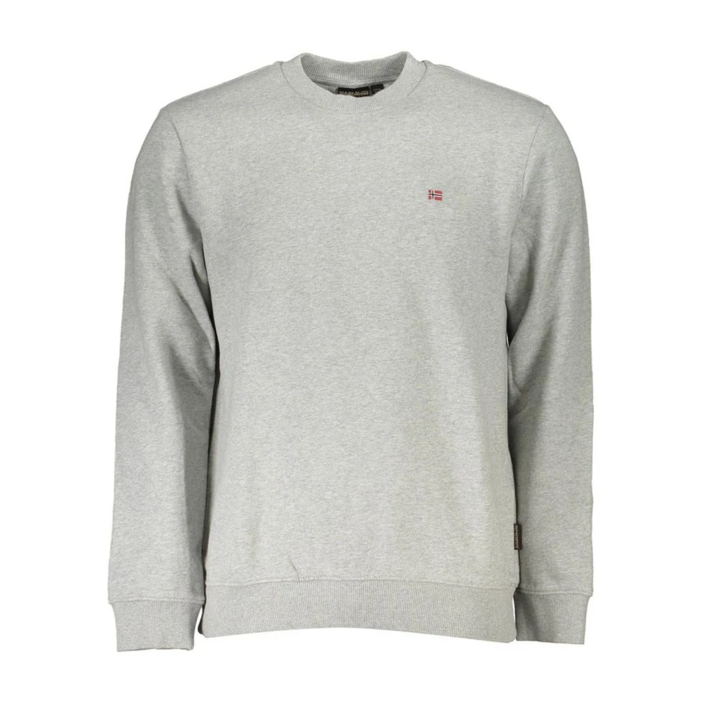Napapijri Men's Gray Sweatshirts, S, Cotton Embroidered Crewneck Jumper