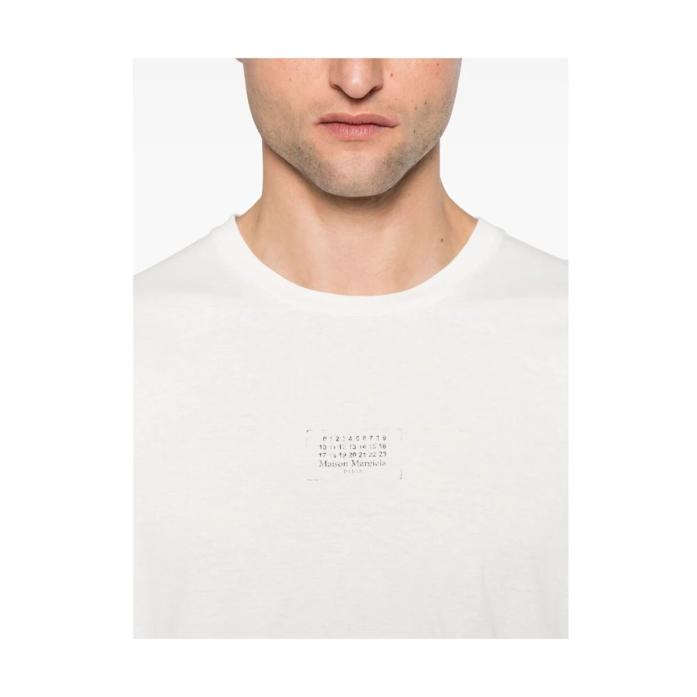 Maison Margiela Wit Handtekening Logo Ronde Hals T-shirt White Heren