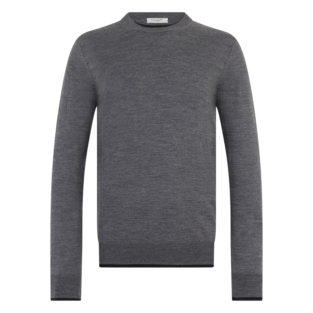 Paolo Pecora Men's Gray Round-Neck Knitwear, 2XL, Crew Neck Jumper