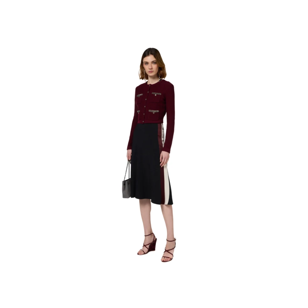 Elisabetta Franchi Midi satijnen rok met contrastdetails Black Dames