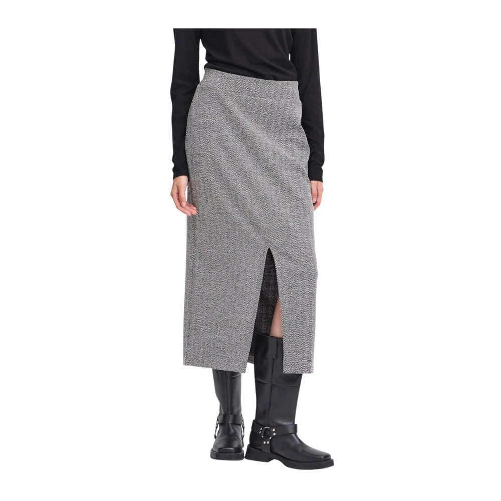 Ichi Women's Gray Elegant Viscose Blend Skirt