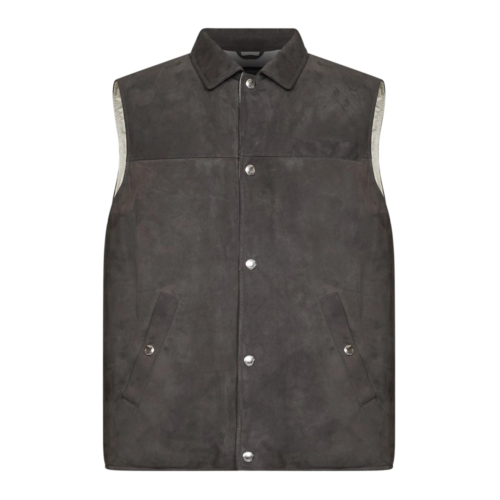 Brunello Cucinelli , Waistcoats, Male, Gray, S, Suede Down Vest