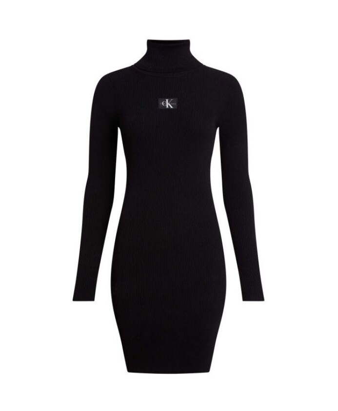 robe-pull-a-col-roule-avec-badge-noir