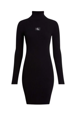Svart Badge Roll Neck Tröjklänning