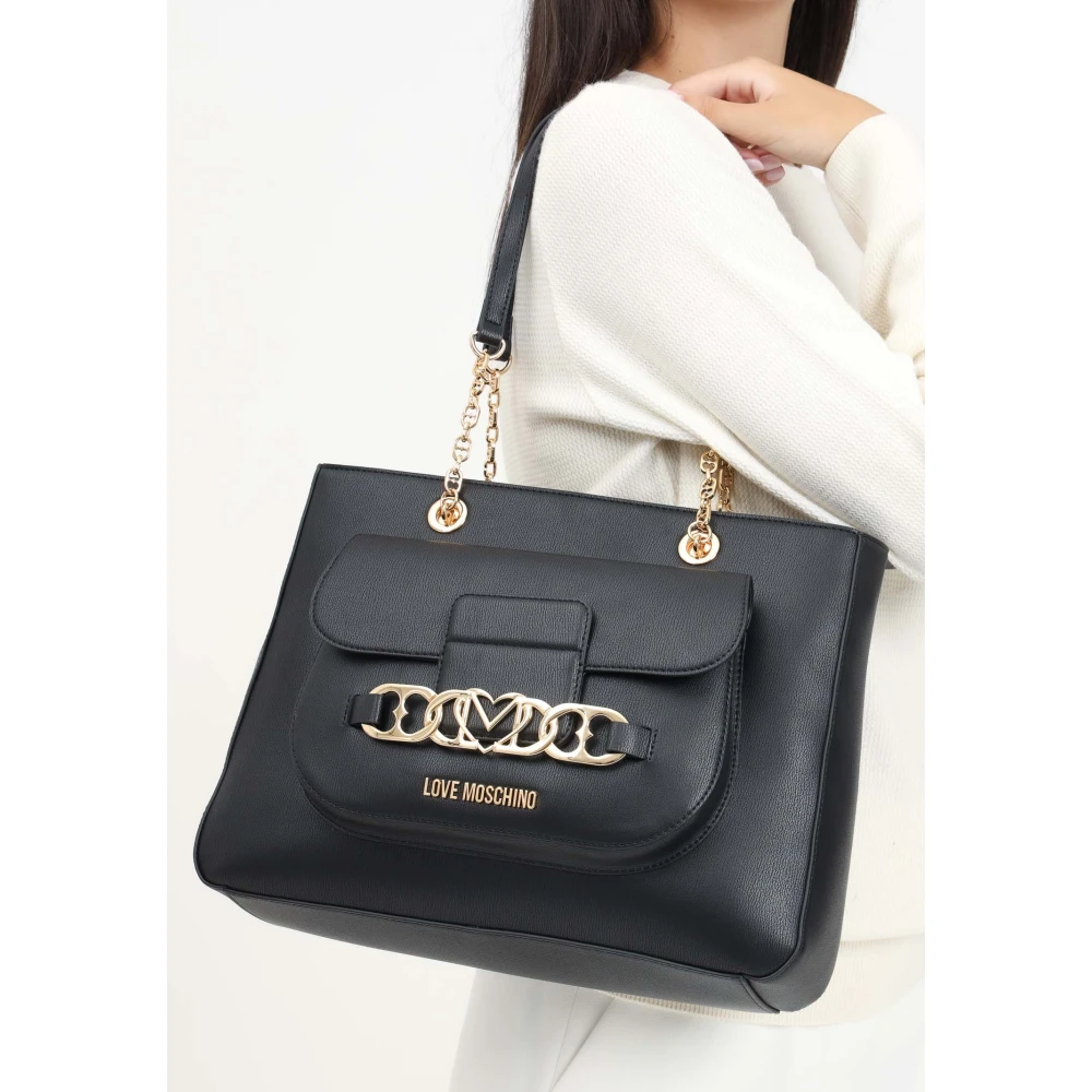 Love Moschino Zwarte Shopper Tas met Kettinghandvat Black Dames