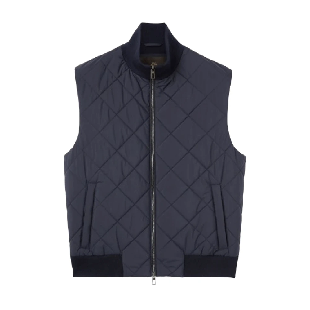 Loro Piana Blauwe Gebreide Wollen Vest Blue Heren