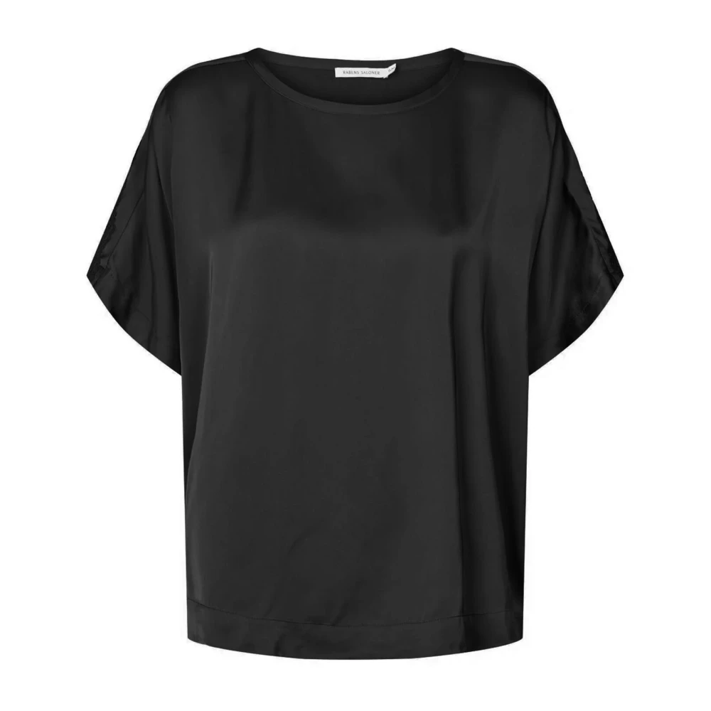 Rabens Saloner Zwarte korte mouwen blouse Serena Black Dames