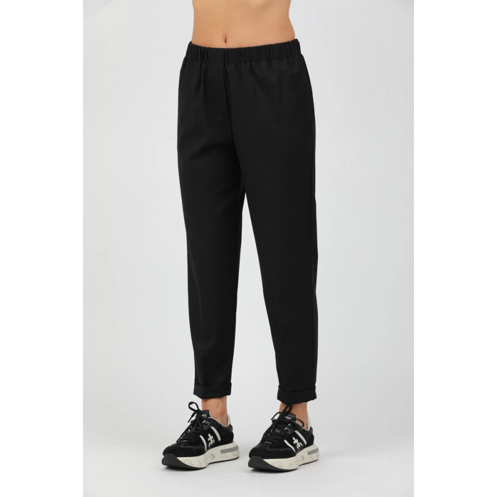 Rosso35 Flanellen Elastische Taillebroek Black Dames