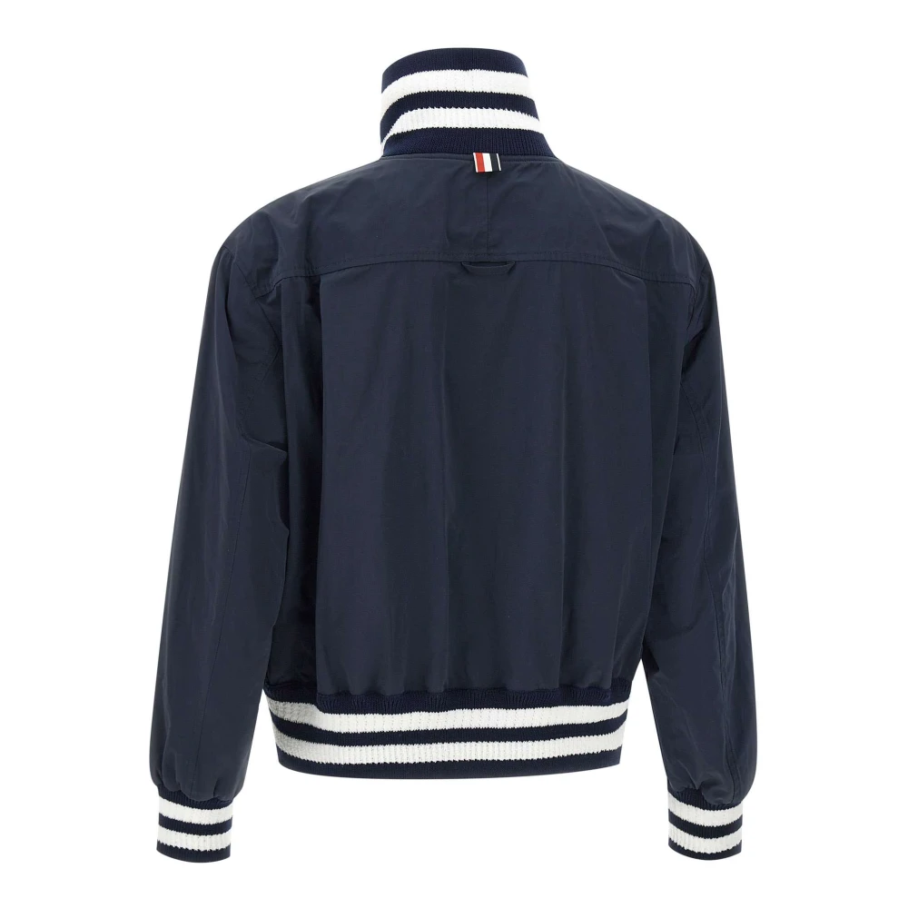 Thom Browne Flight Jacket Navy Blue Satin Nylon Blue Heren