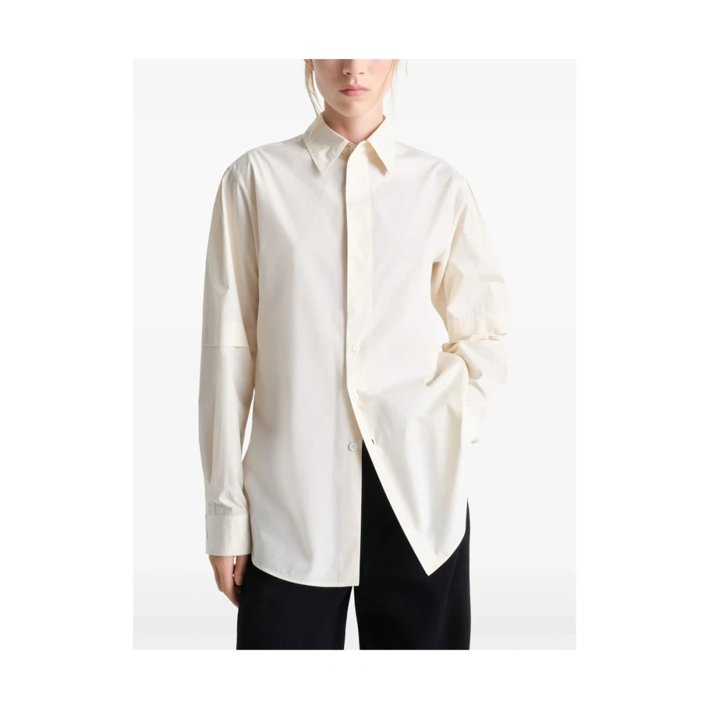 Lemaire Beige Overhemd met Opstaande Kraag en Korte Splitten Beige Dames
