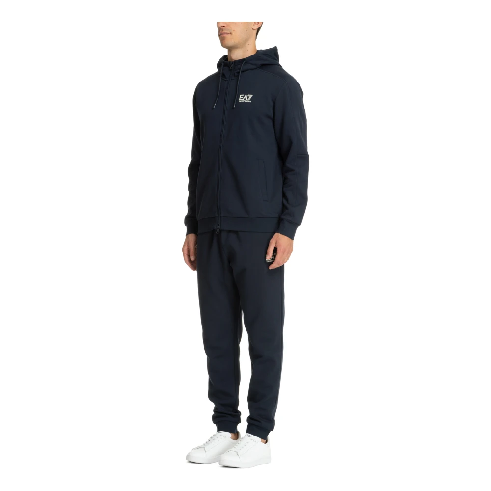 Emporio Armani EA7 Effen Tracksuit met Capuchon en Zakken Blue Heren