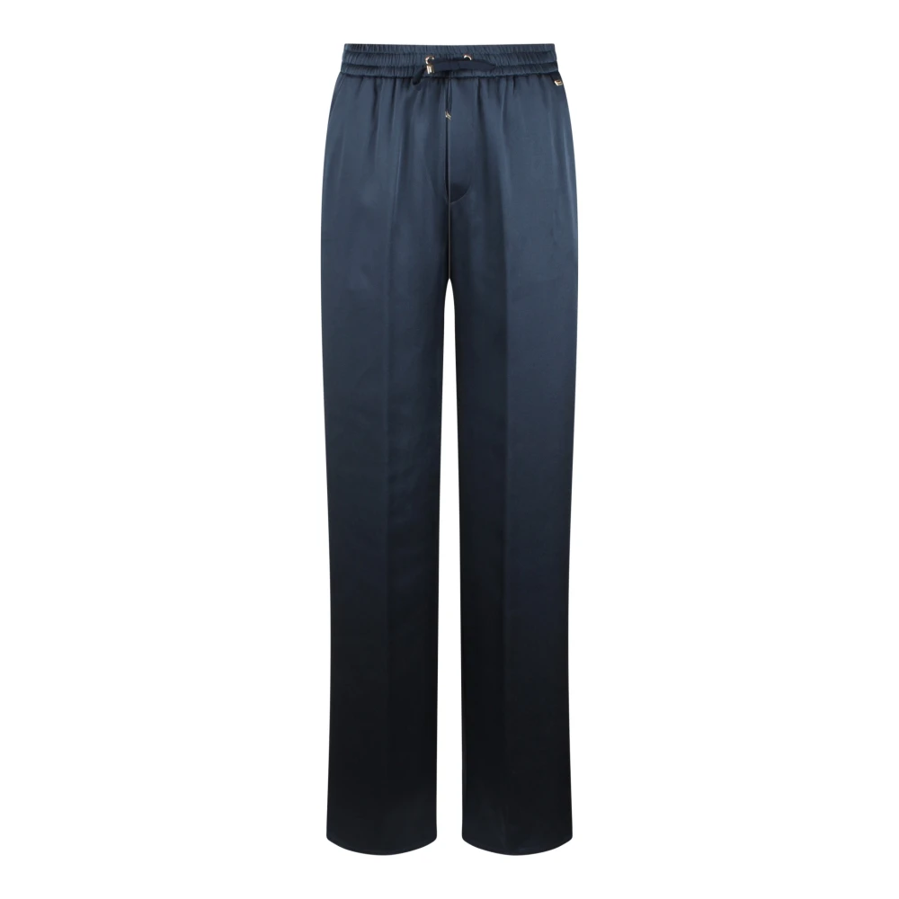 Herno Satin Wide Leg Trousers Blue Dames