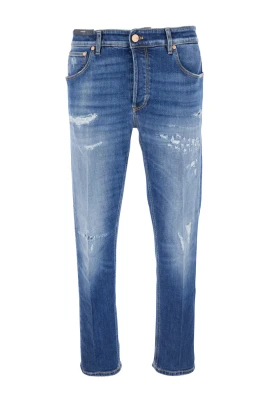 Blå Jeans med Rips och Logo Patch