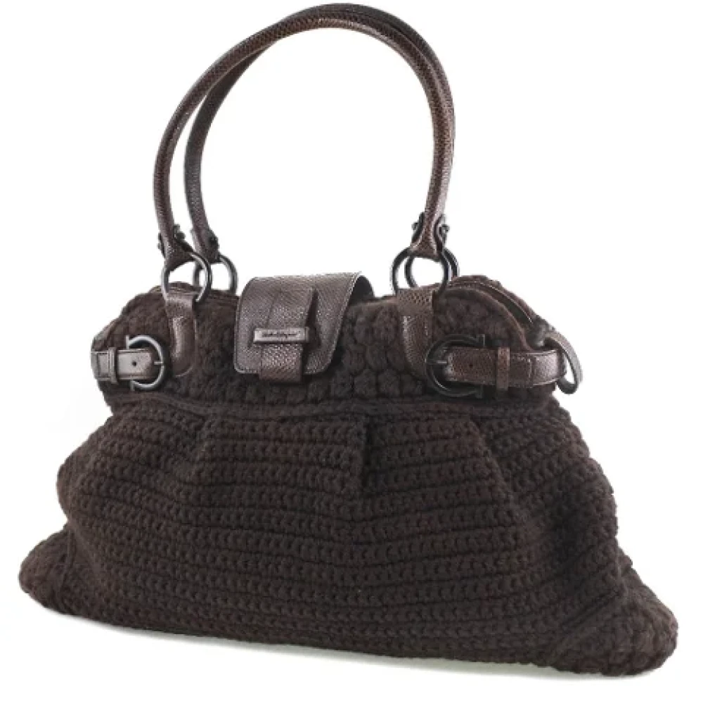 Salvatore Ferragamo Pre-owned Wool shoulder-bags Brown Dames