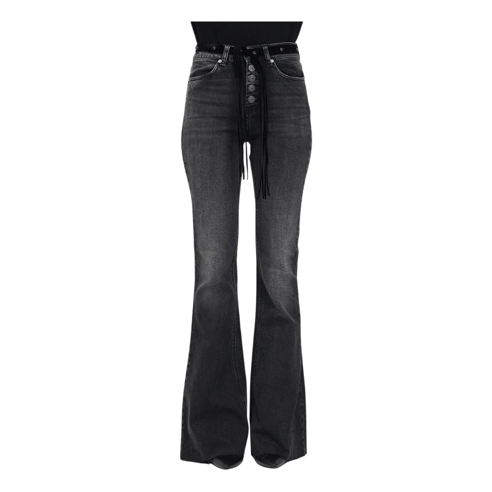 ViCOLO Zwarte Flare Jeans met Fluweel Tailleband Gray Dames