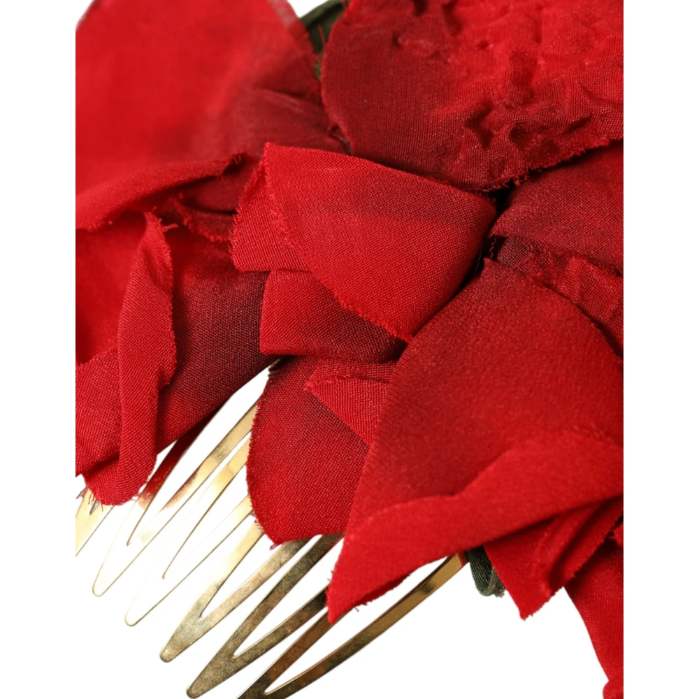 Dolce & Gabbana Rode Zijden Bloemen Haarkam Red Dames