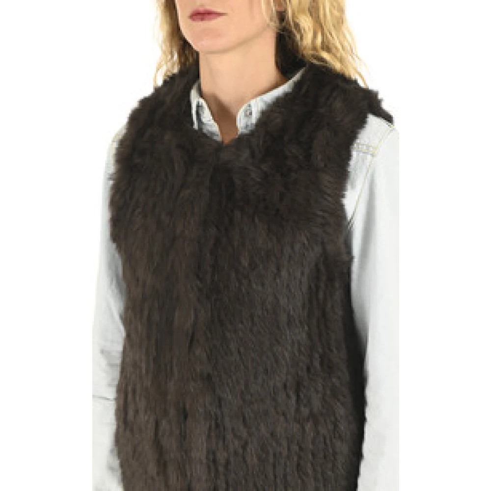 La Canadienne Bruine konijnenbont gebreid vest Green Dames