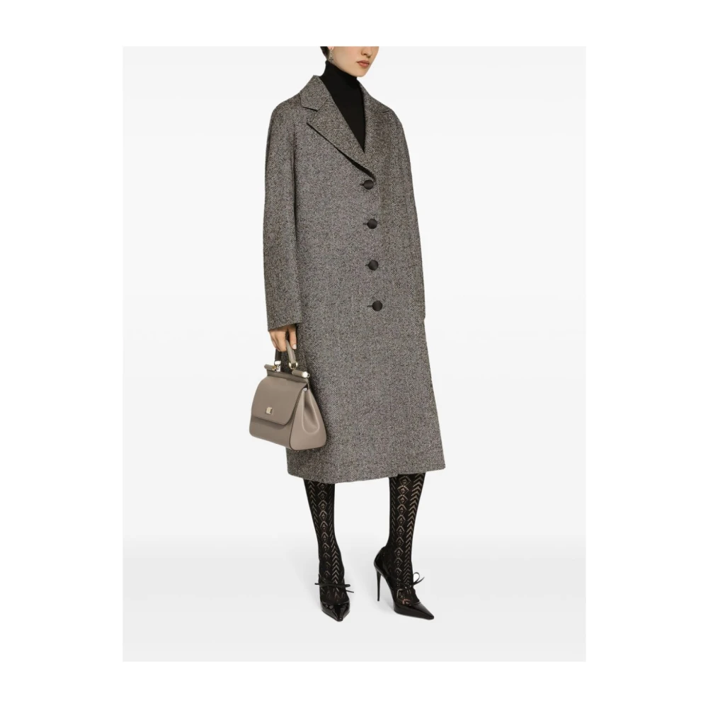 Dolce & Gabbana Stijlvolle Herringbone Patroon Jas Brown Dames