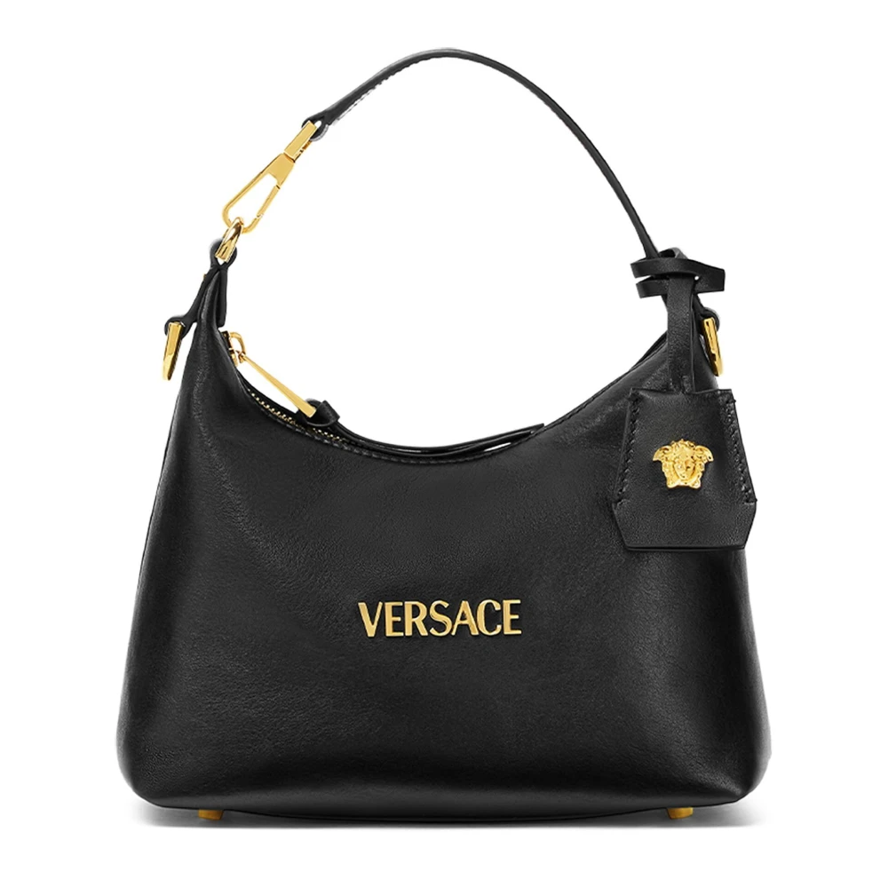 Versace Zwarte Designer Handtas met Logo Hardware Black Dames