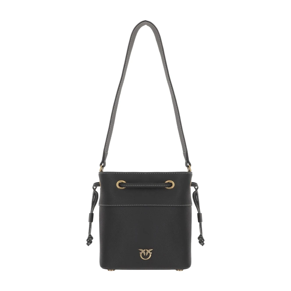 Pinko Women's Black Bucket Bags, One Size, Leather Shoulder Bag With Love Birds