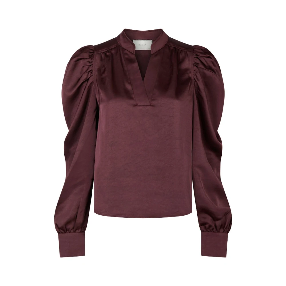 NEO NOIR Burgundy Sateen V-Neck Blouse Red Dames