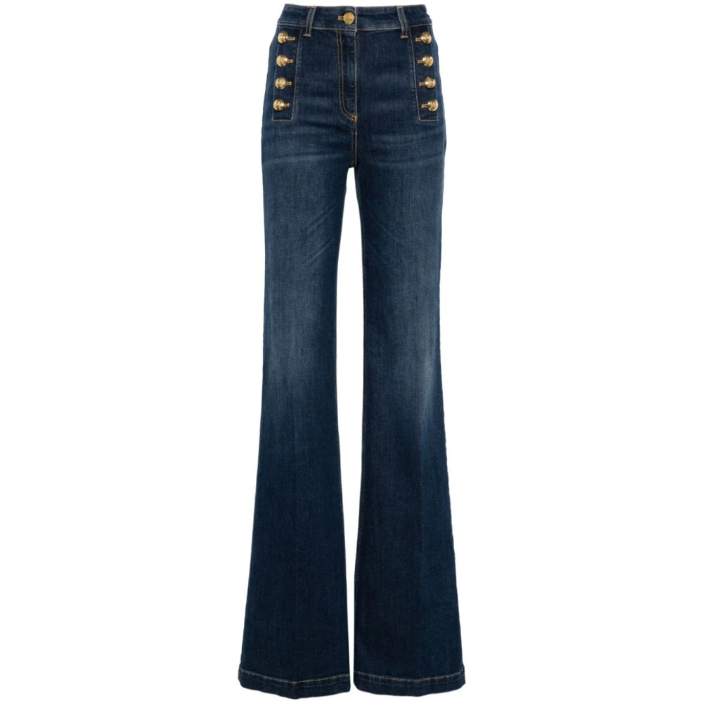 Elisabetta Franchi Flared Denim Jeans Sailor Button Regular Fit Blue Dames