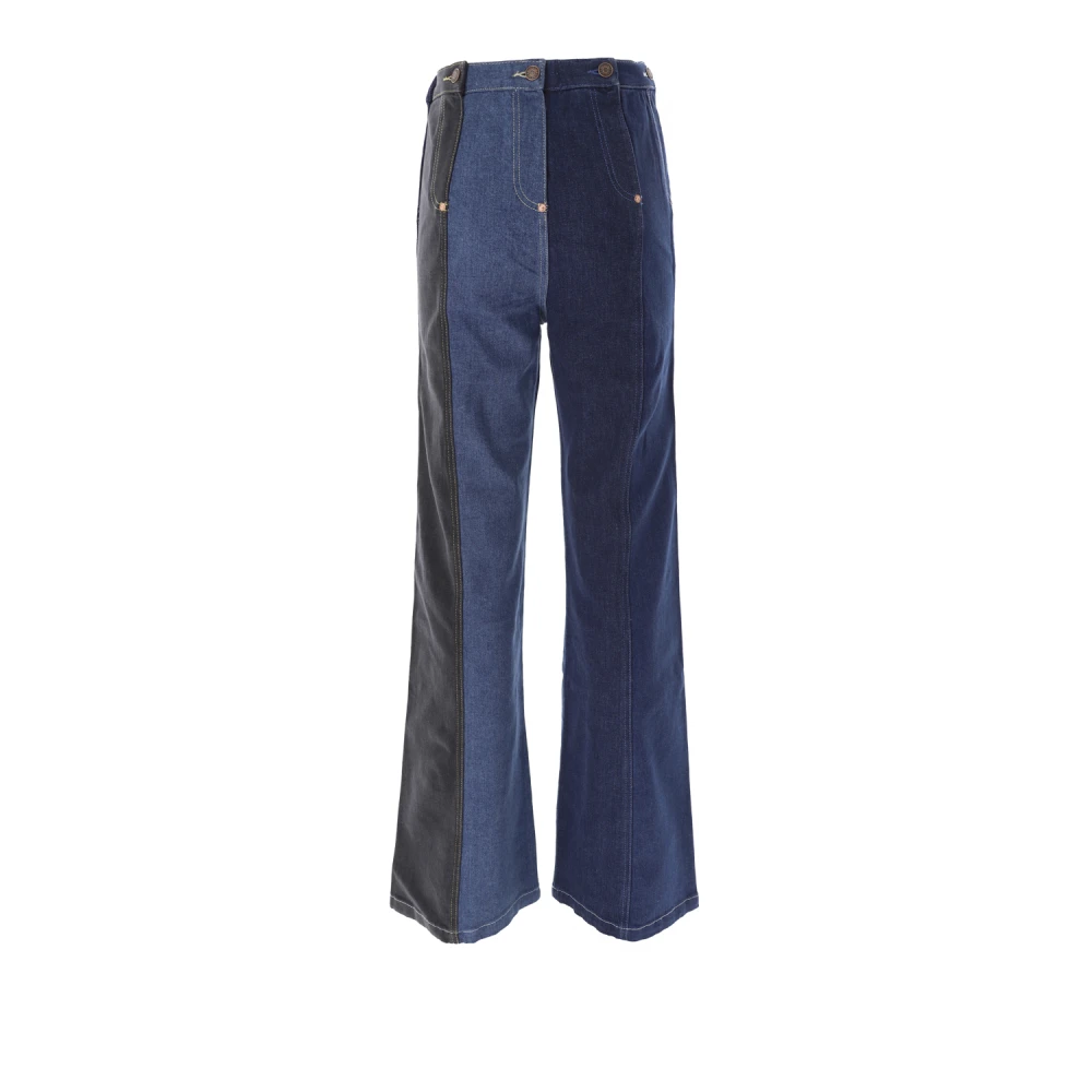 Moschino Patchwork Flare Denim Jeans Blue Dames