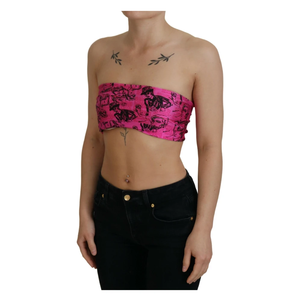John Galliano Roze Krantenprint Crop Top Pink Dames