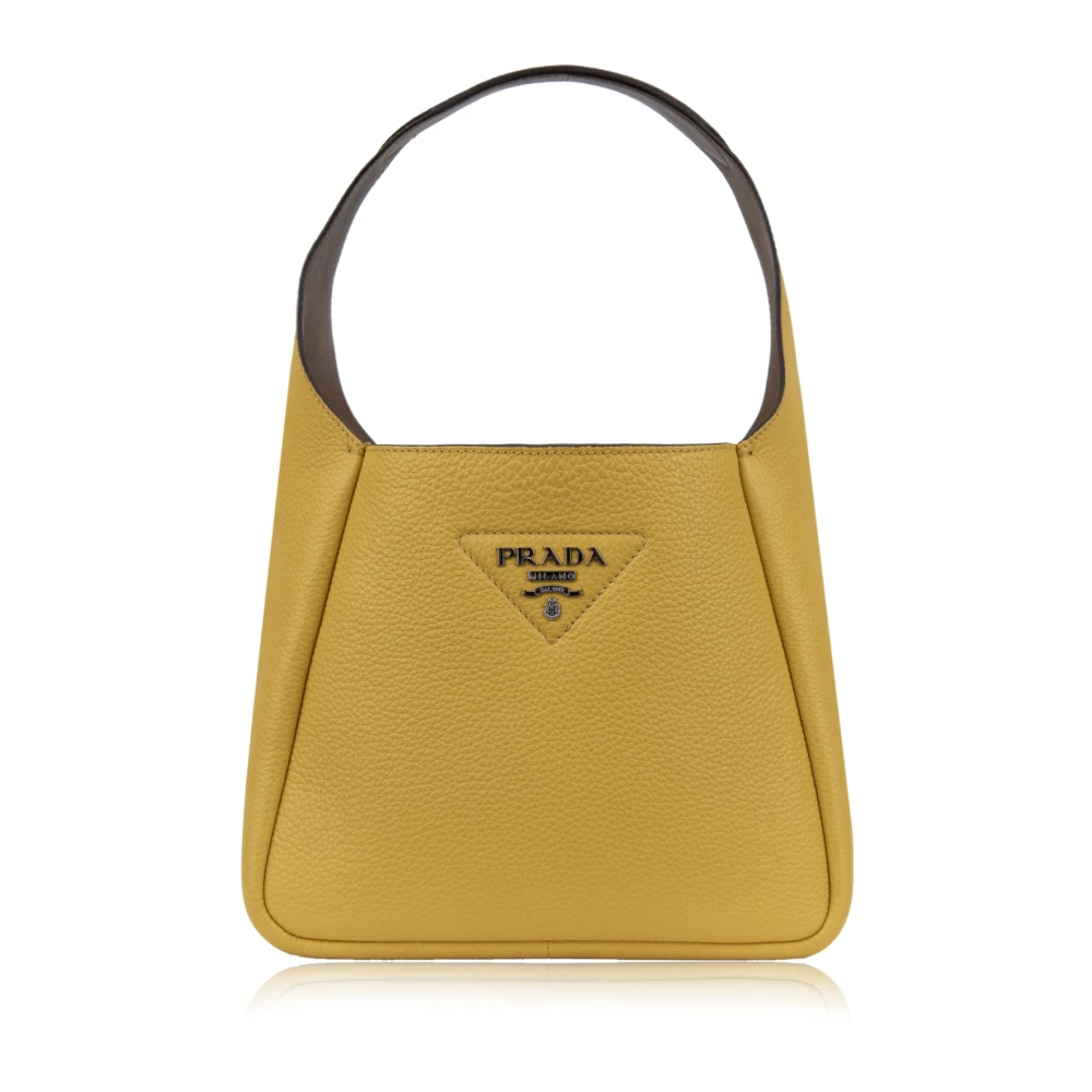 Prada Leren Dames Handtas Magneetsluiting Yellow Dames