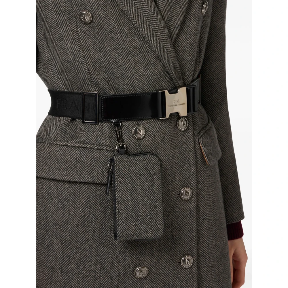 Elisabetta Franchi Wolmix gekruiste jas met riem Black Dames