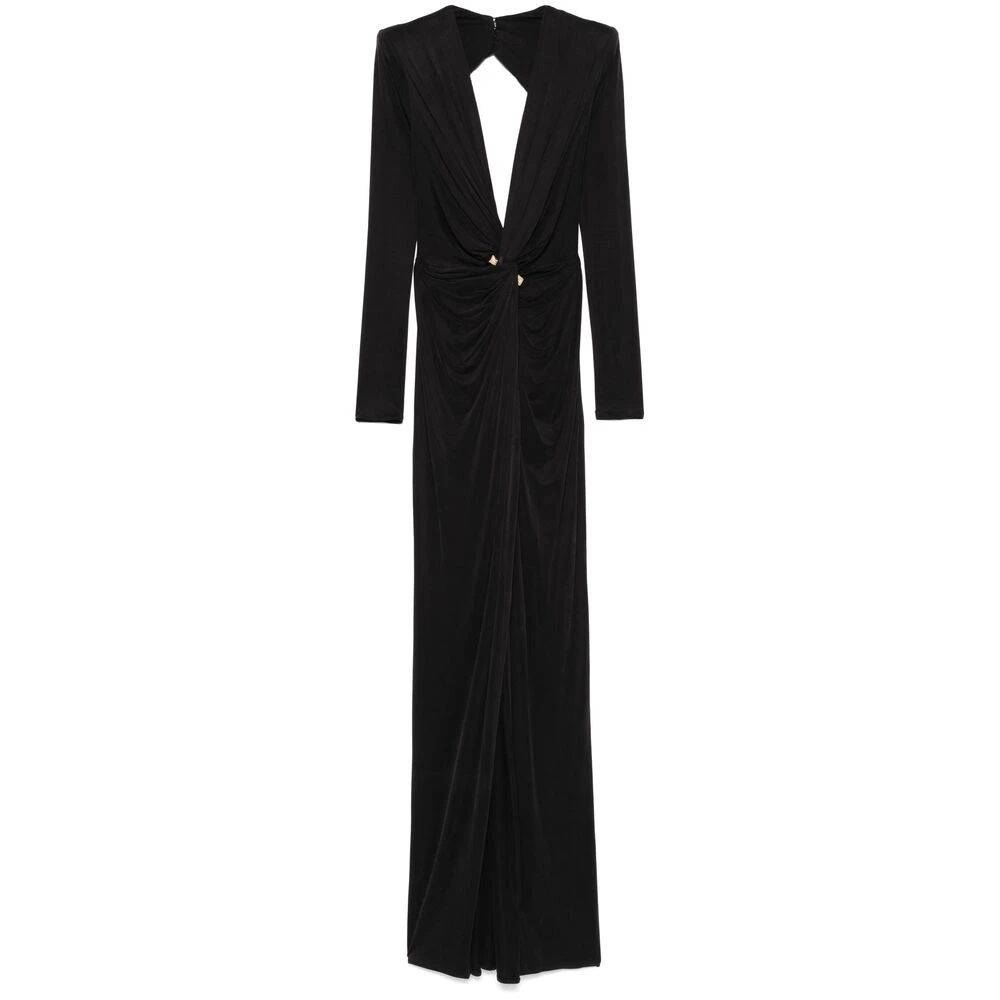 Elisabetta Franchi Zwarte Knoopdetail Jurk met Schoudervullingen Black Dames