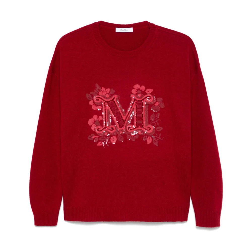 Max Mara Rode Geribbelde Crew Neck Sweater Red Dames