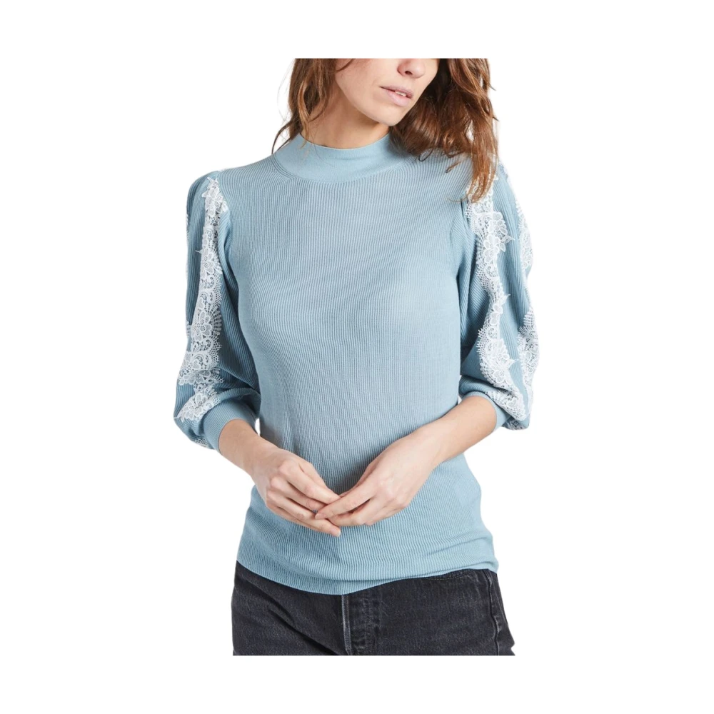 See by Chloé Blauwe Kant Jumper met Bloemen Overlay Blue Dames