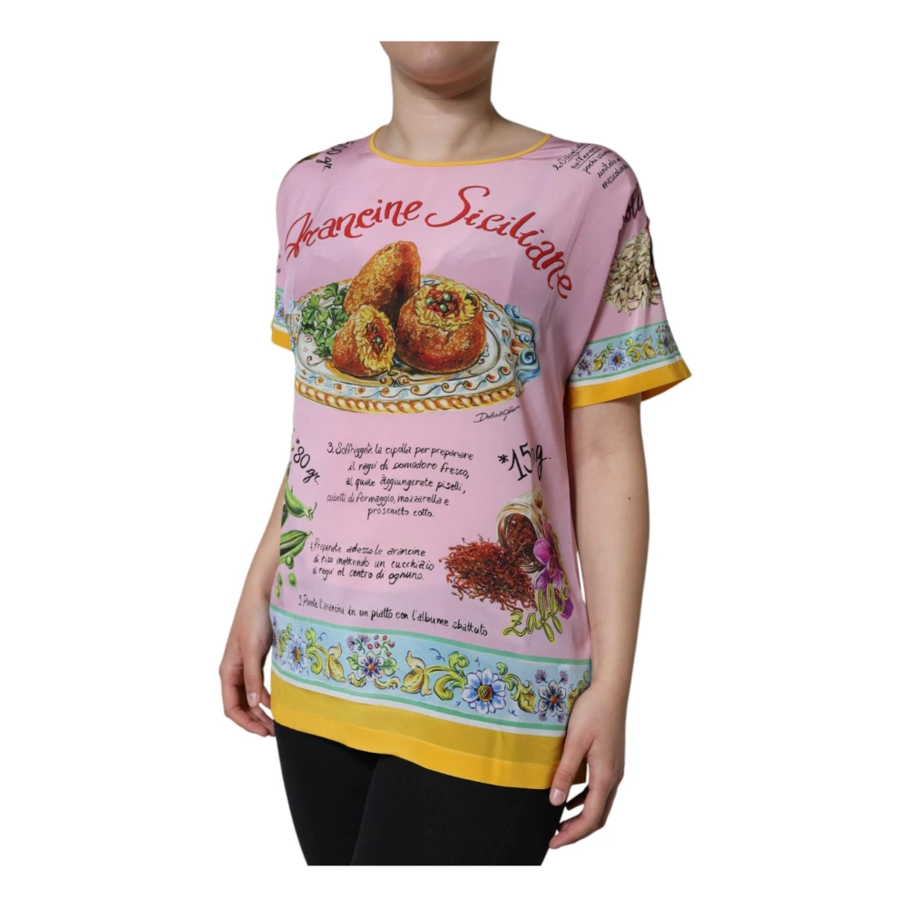 Dolce & Gabbana Zijden Araneine Print Korte Mouw Top Multicolor Dames