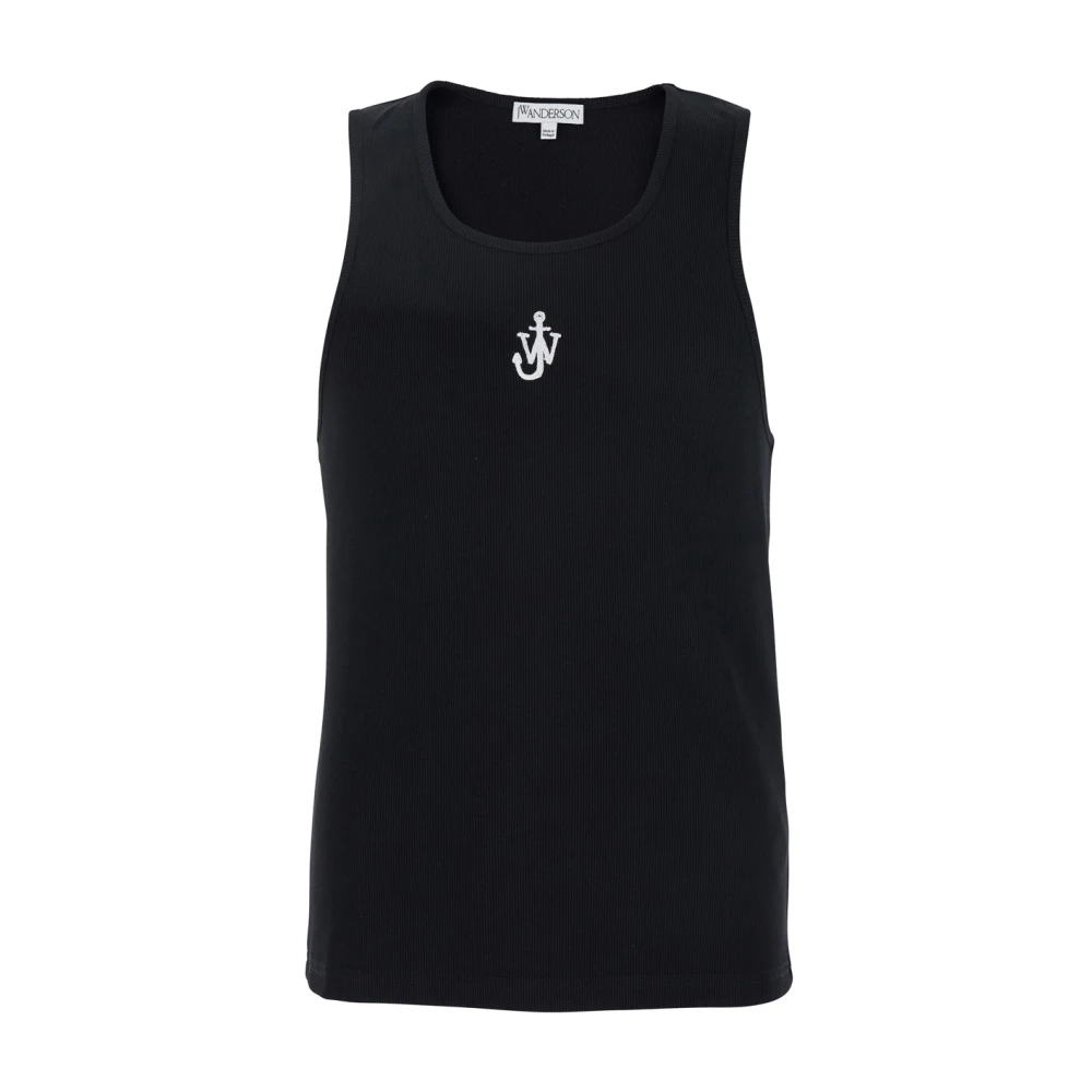 JW Anderson Zwarte Mouwloze Top met Logo Borduursel Black Heren