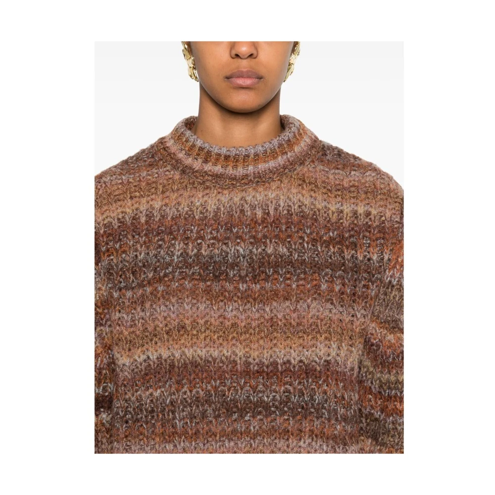 Louise Misha Chunky Gebreide Gestreepte Crew Neck Sweater Brown Dames