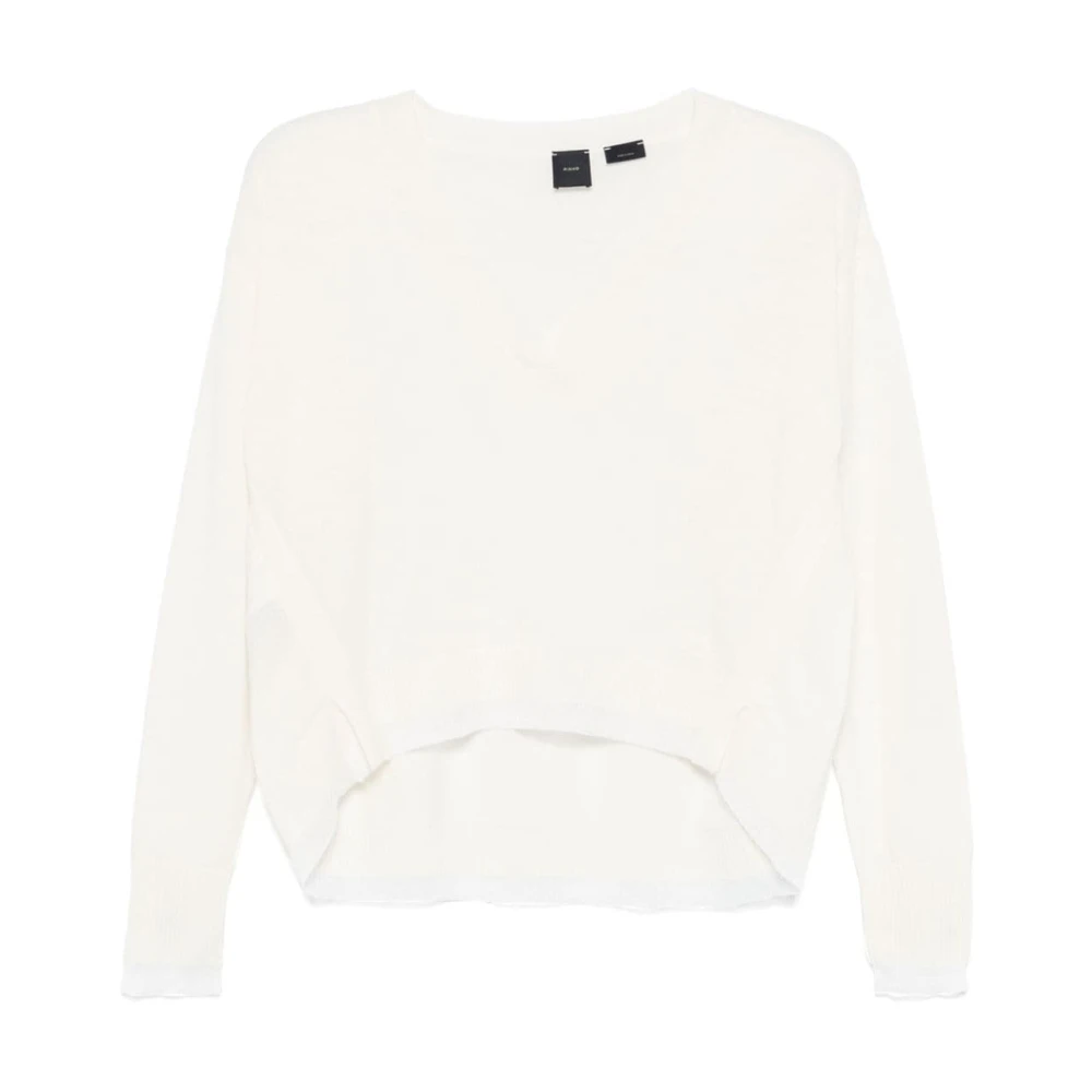Pinko Women's White Round-Neck Knitwear, L, Wool-Cashmere Jumper With Lurex