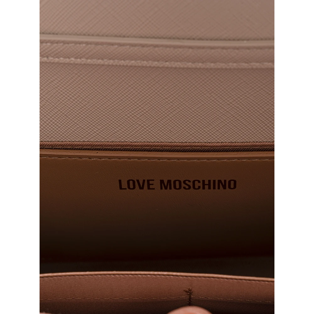 Love Moschino Metalen Ketting Schoudertas met Logo Beige Dames