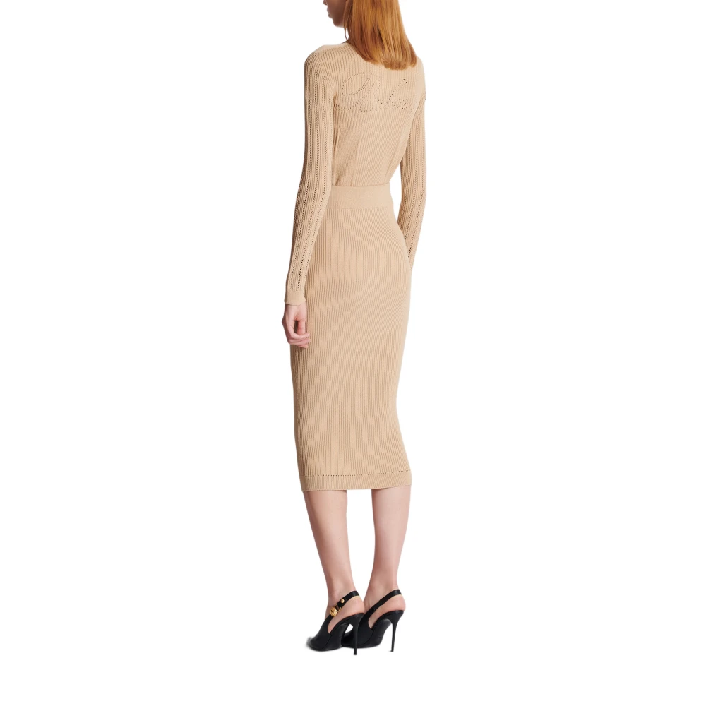 Balmain Midi-rok in een effen geribbeld breisel Beige Dames