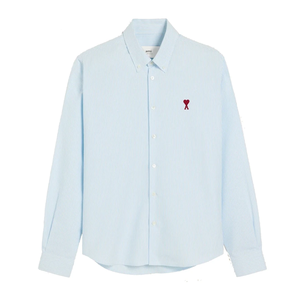 Ami Paris Gestreept Oxford Button-Down Overhemd Blue Heren