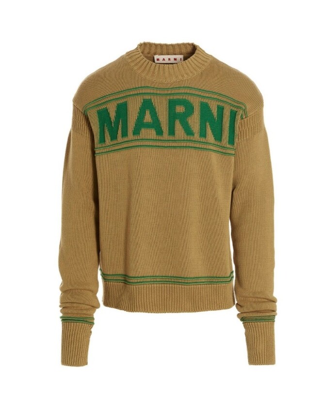 pull-en-coton-vert-moutarde-avec-logo