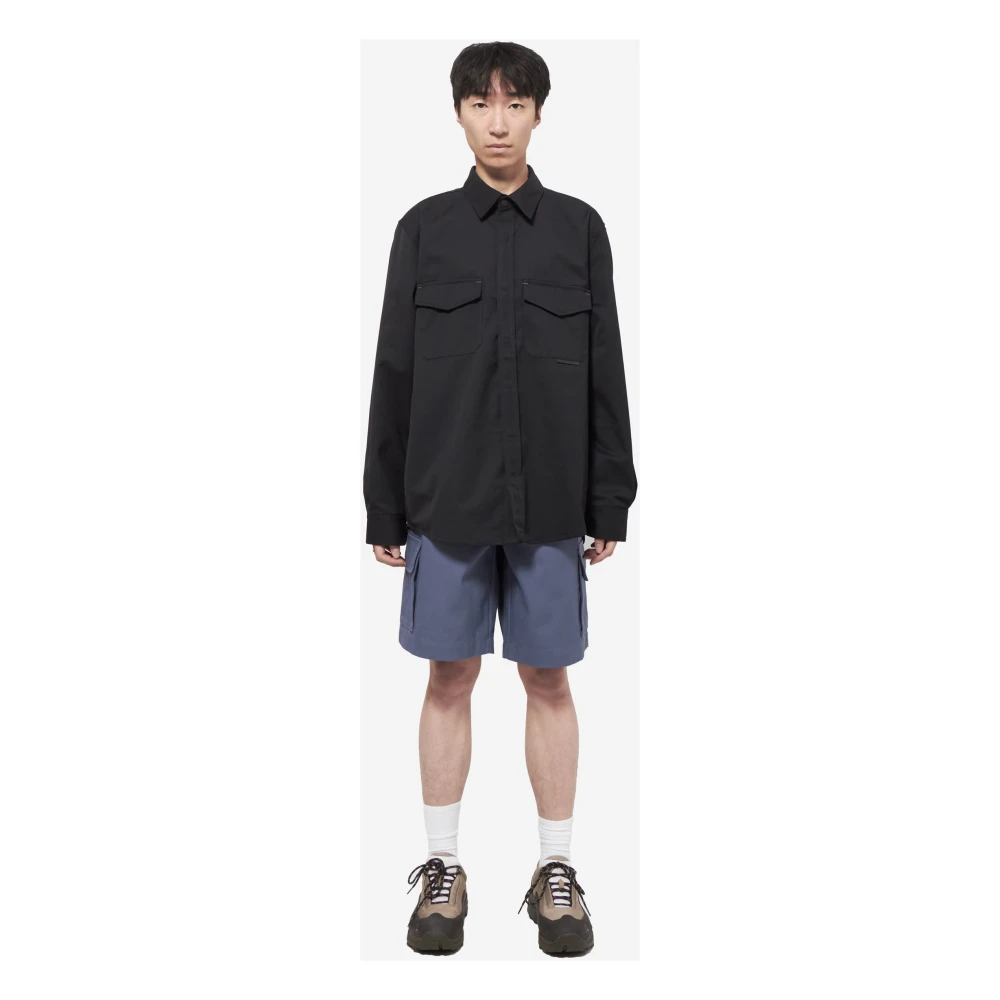 Gr10K Zwarte Polyester Shirt met Klassieke Kraag Black Heren