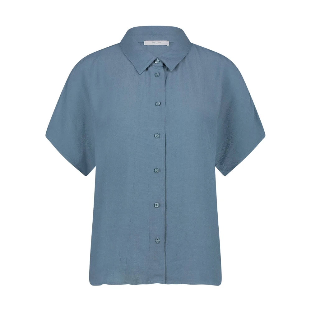 By-Bar Korte Mouw Viscose Blouse Karly Blue Dames