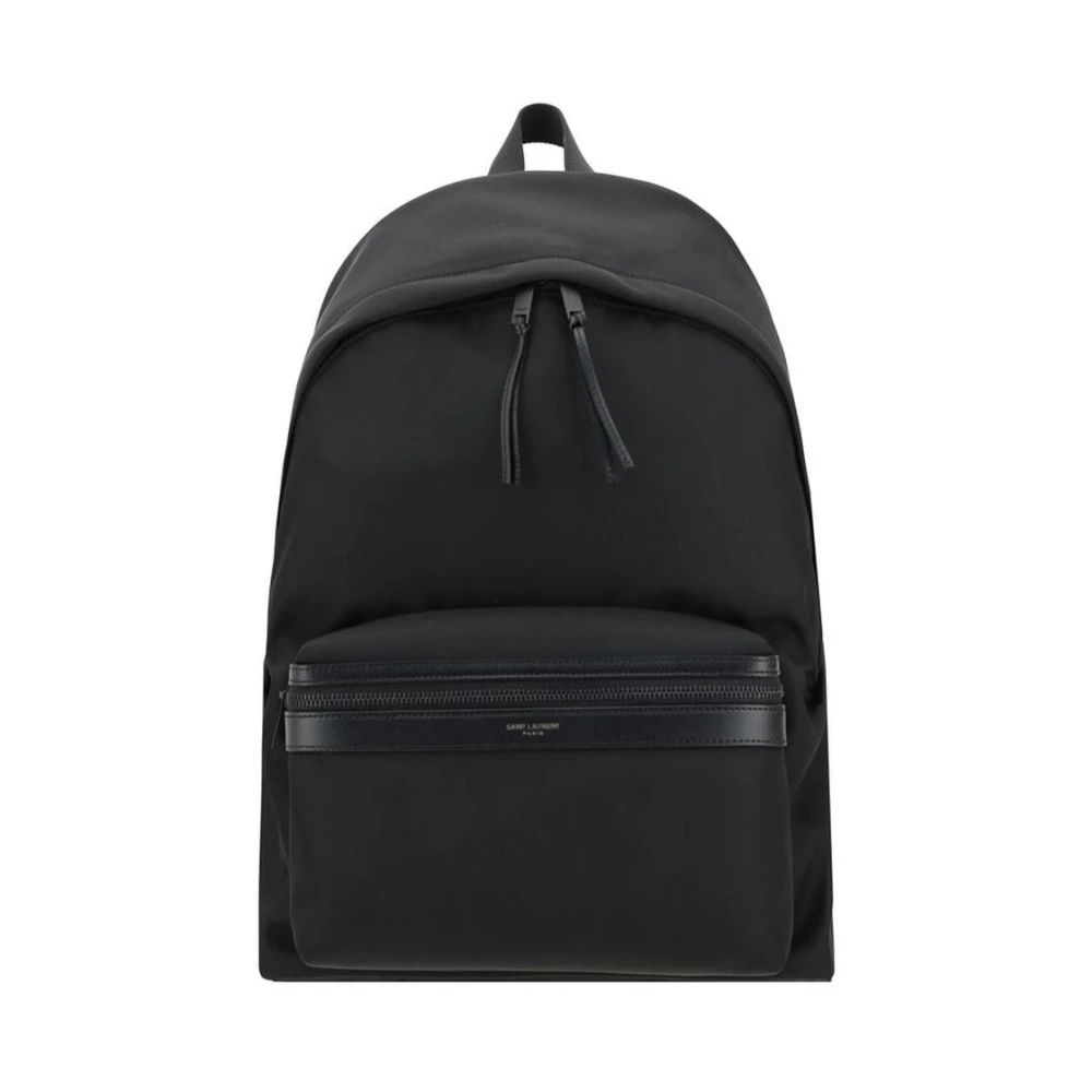 Saint Laurent Stijlvolle stadsrugzak met leren details Black Heren