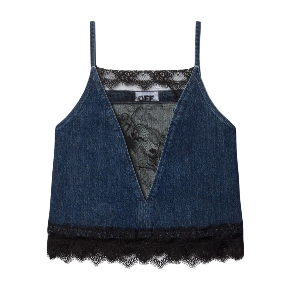 Off White Blauwe Denim Kant Inzet Top Blue Dames