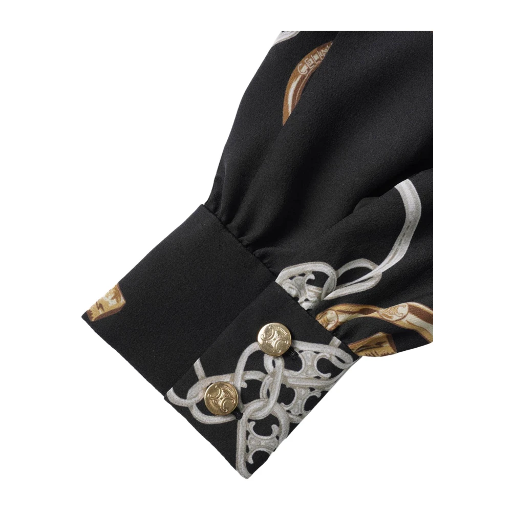 Celine Zijden Overhemdjurk Elegant Motief Black Dames