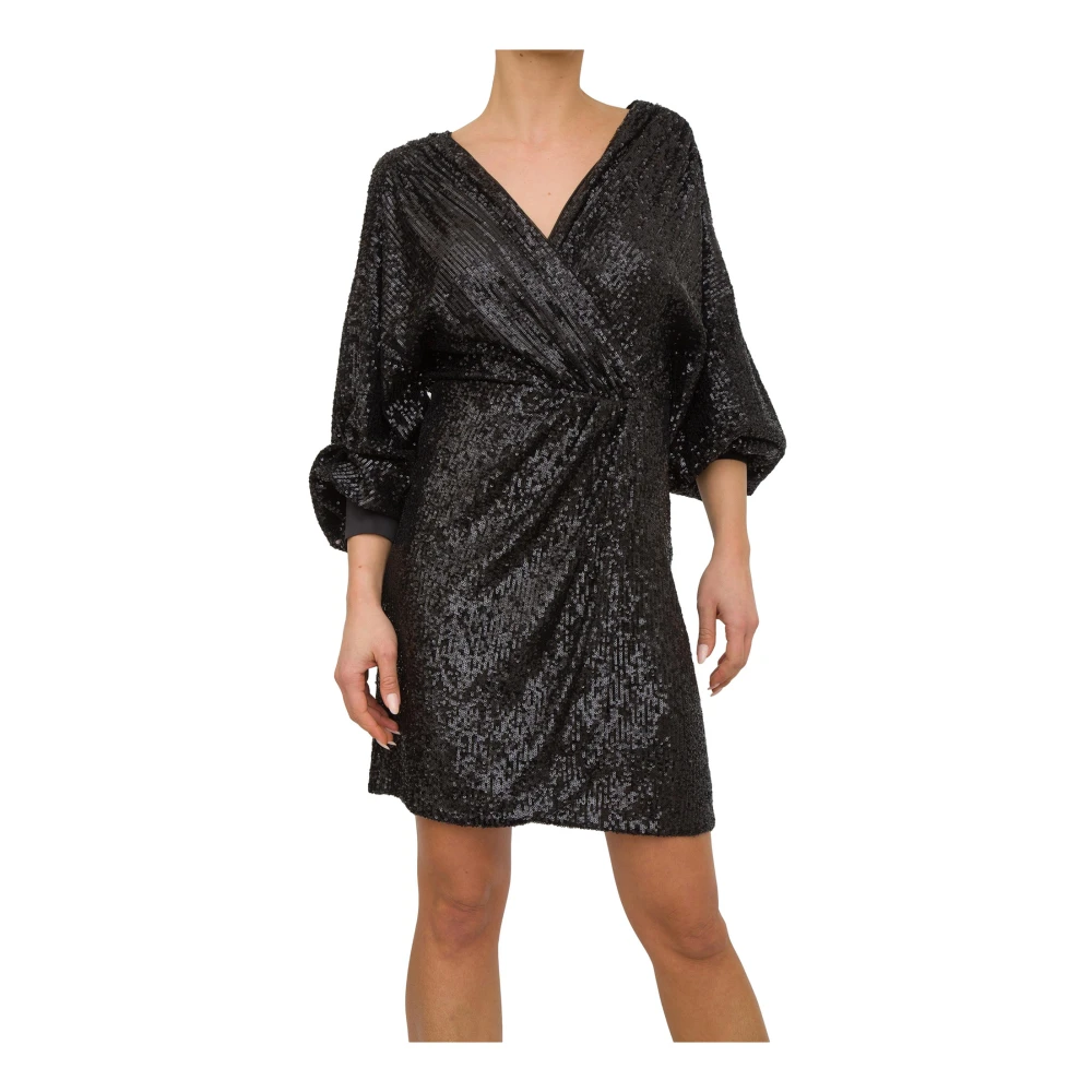 Nenette Black Party Dresses, Female, S, Short Sequin Wrap Dress