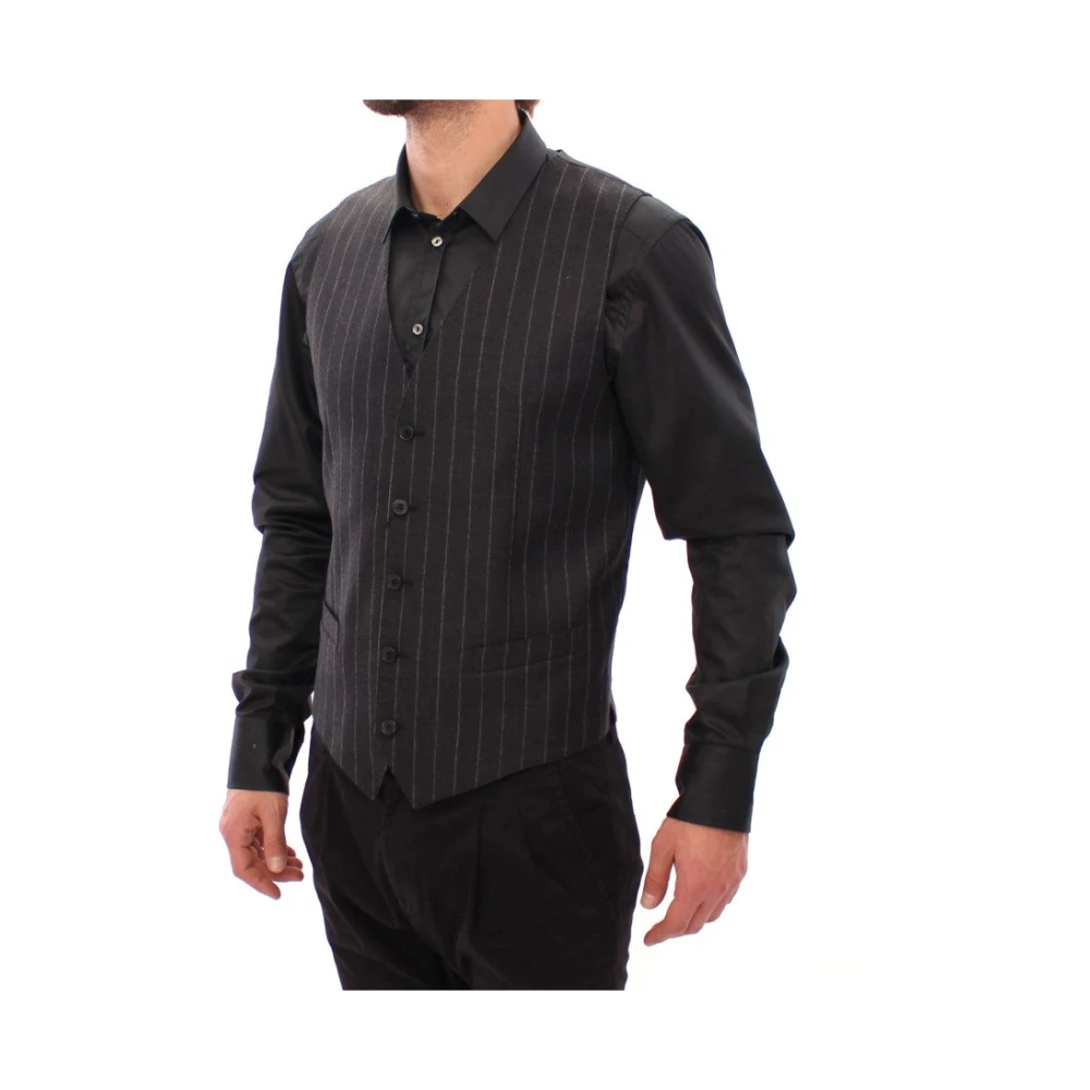 Dolce & Gabbana Grijze Gestreepte Wollen Vest Gray Heren